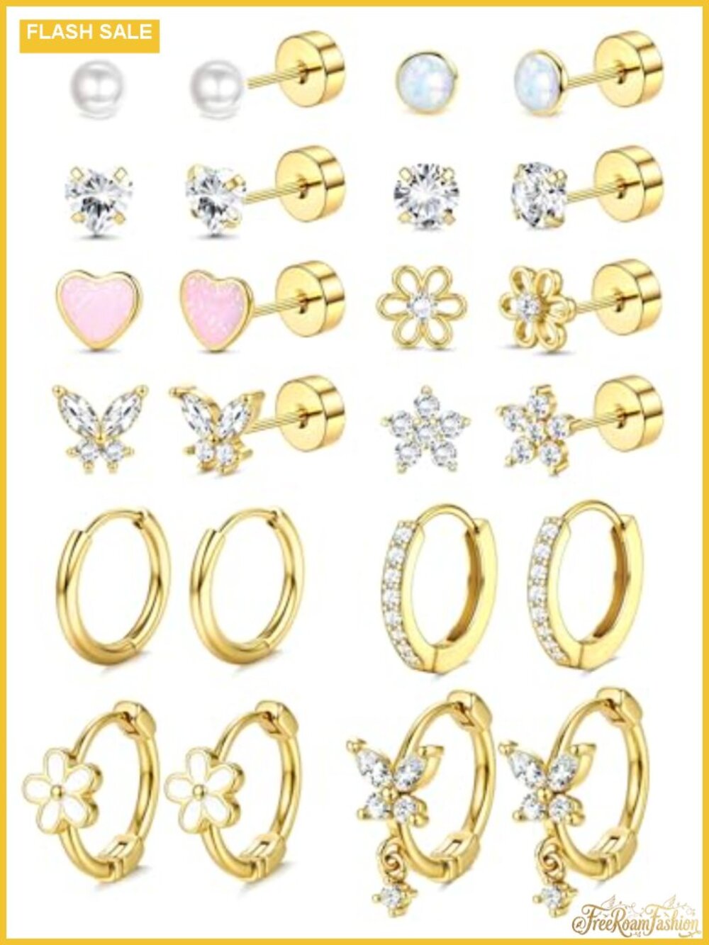 Hypoallergenic Flat Back Earrings for Sensitive Ears Women Girls 12 Pairs